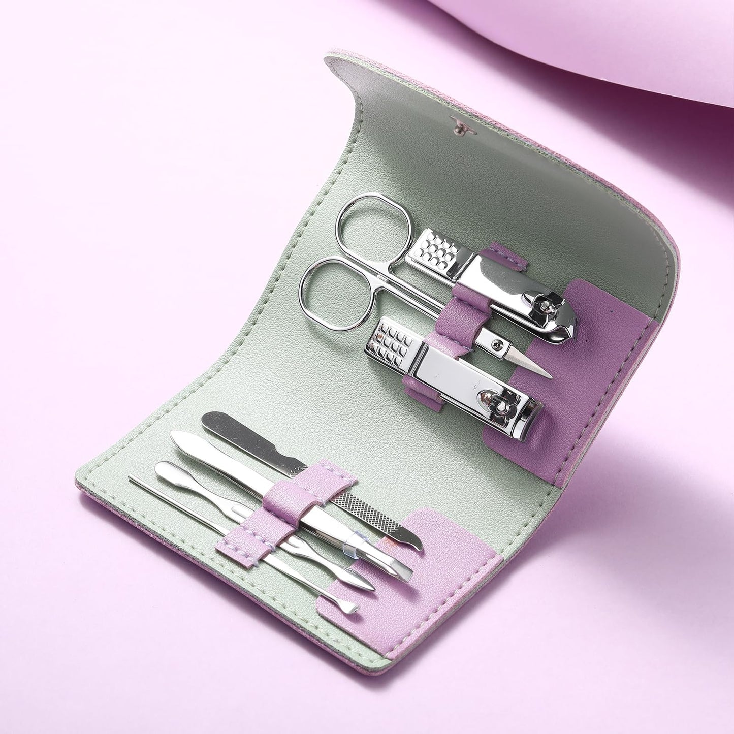 Lanties 12 Set Manicure Set Bulk Mini Manicure Nail Clipper Kit 7 in 1 Stainless Steel Professional Nail Care Pedicure with Travel Portable Bag Grooming Kits for Women Men Home(Purple)