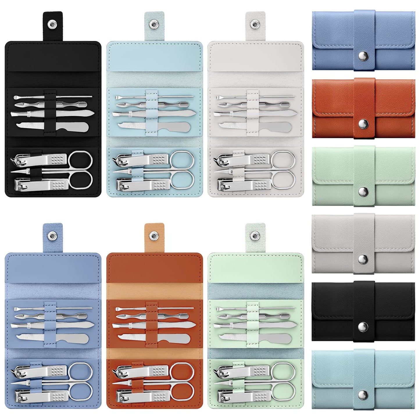 WILLBOND 12 Sets Manicure Set Nail Clippers Pedicure Kit 7 in 1 Stainless Steel Professional Pedicure Set Grooming Kits Nail Care Tools with Travel Case Multi Color(Morandi Colors)