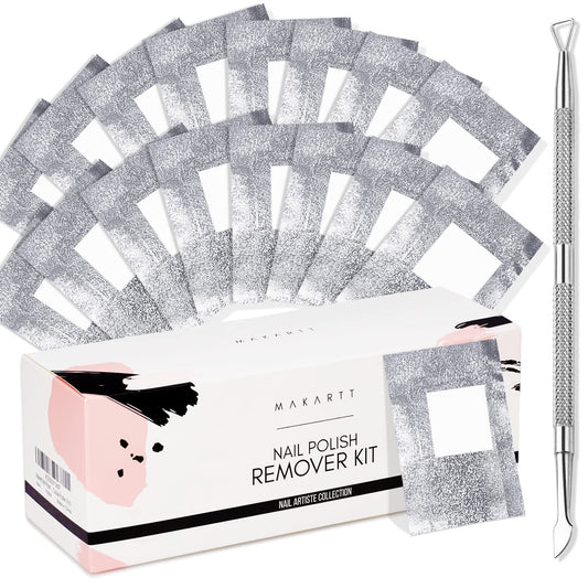 Makartt Nail Polish Remover Set - 200 pcs Foil Nail Wraps with Cuticle Pusher, Soak Off Foils for Gel Remover with Lint-Free Larger Cotton Pads for Gel Polish Removal at Home