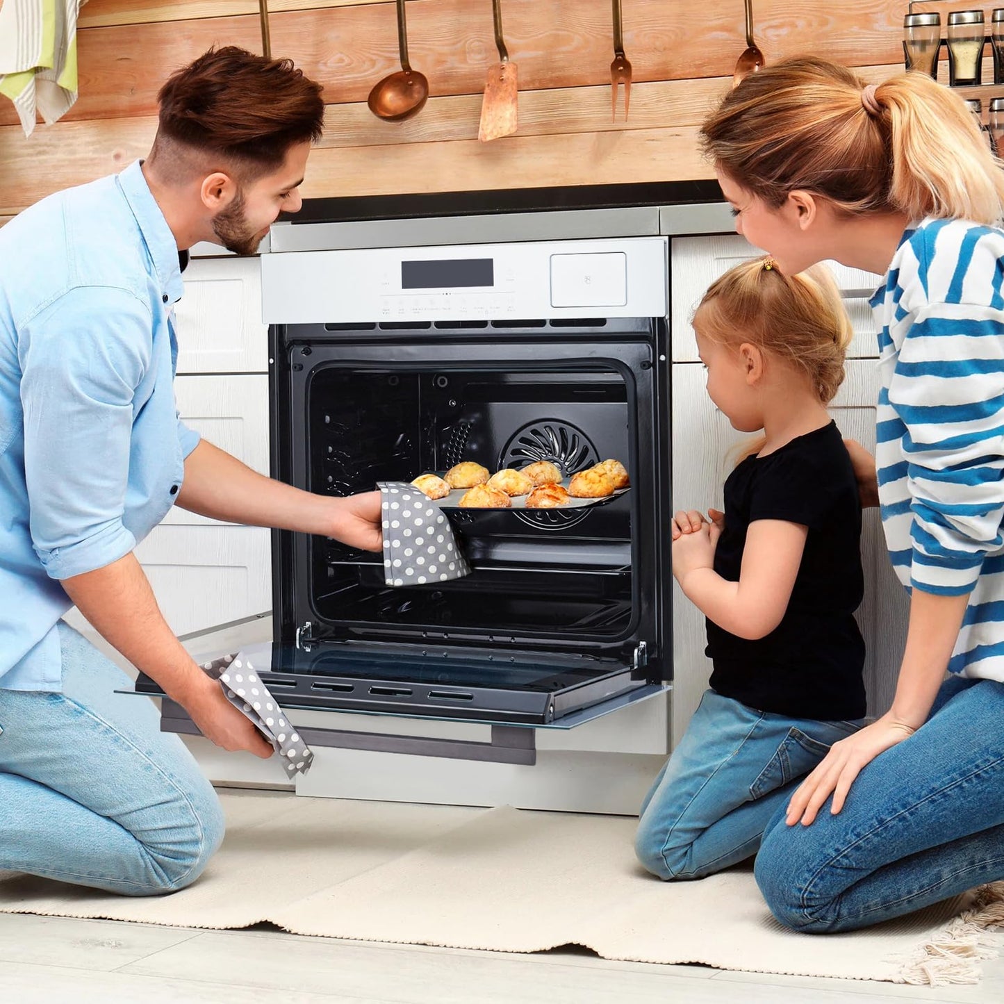 24" Single Wall Oven, Built-in Ovens with Steam and Air Fry Function, 5 Automatic Recipes, 3000W, 240V, 2.5 CF Convection Electric Oven, Stainless Steel, Touch Control, Timer, Safety Lock