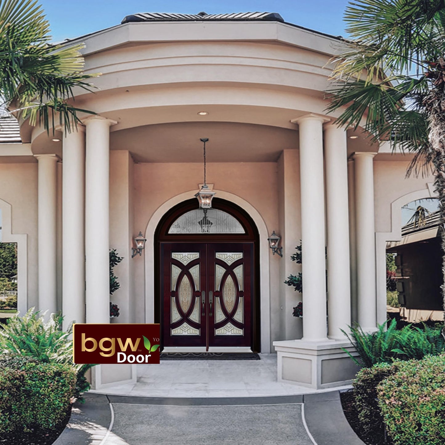 BGW Doors - Exterior Wood Door with Decorative Glass Pre-Hung Pre-Finished Entry Double Door M705- Lefthand Swing 61 1/4" X 97" X 5 1/4"