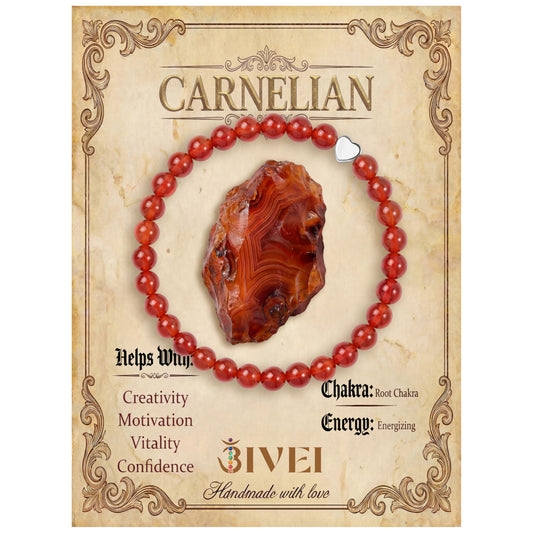 Bivei 6mm Carnelian Crystal Stretch Bracelets for Women, Handmade Natural Stone Beaded Bracelet, Yoga Protection Jewelry Gift