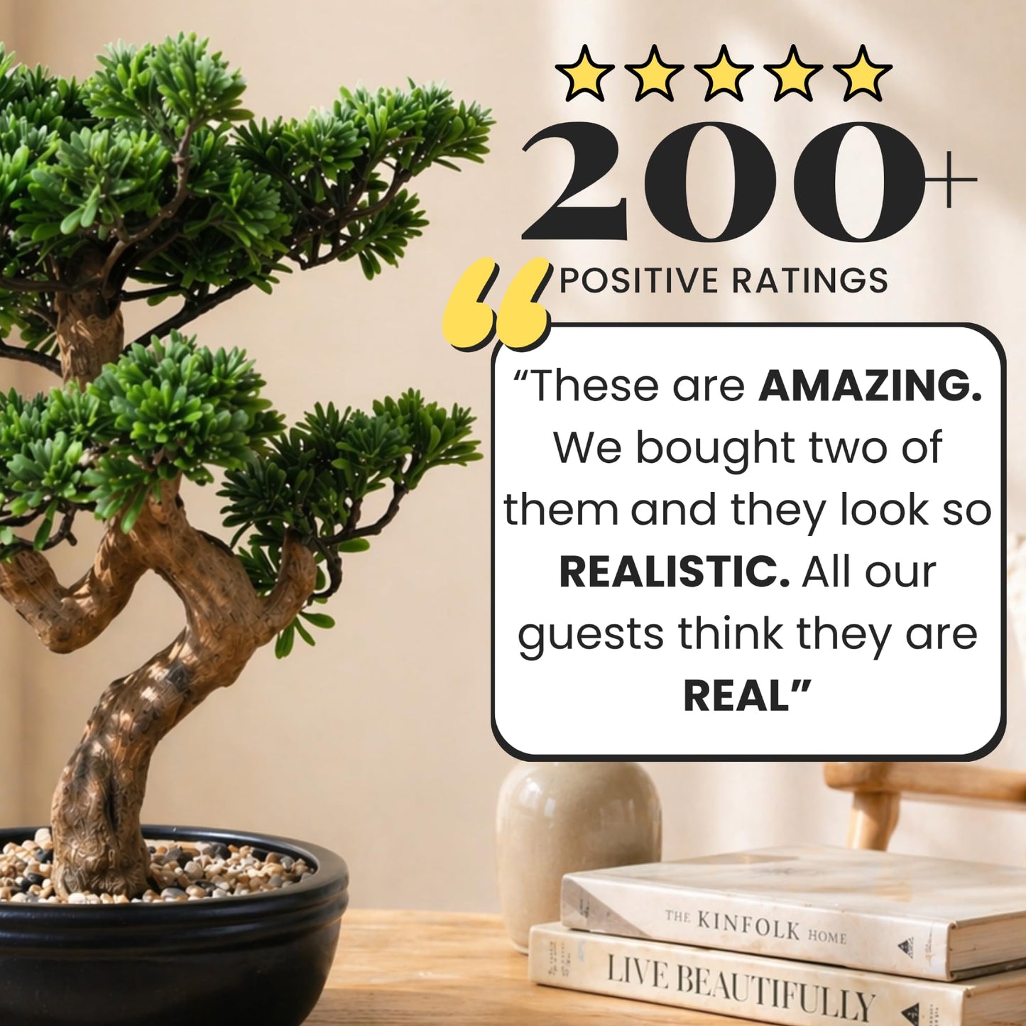 Artificial Bonsai Tree 16" Tall with Realistic Wood and Ceramic Pot, Fake Plants for Home, Bedroom and Office Desk, Japanese Decor