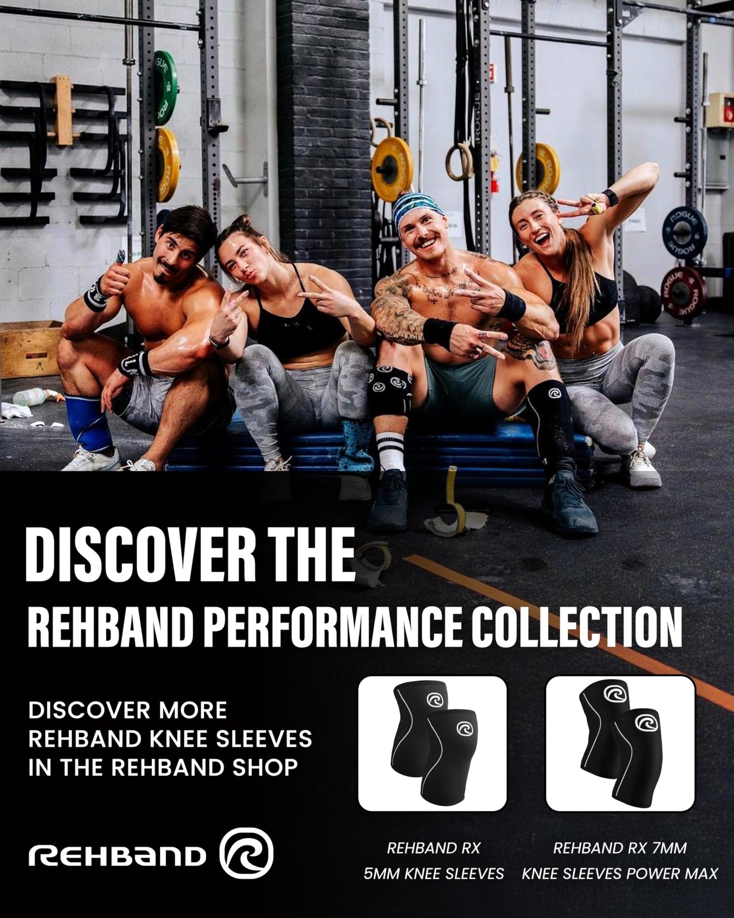 Rehband Classic 7mm V Knee Sleeve for Weightlifting, Competition Grade Powerlifting Knee Sleeve, Compression Sleeve for Crossfit, Squats, Gym & Heavy Lifts, Colour:Carbon/Black - 1 Pair, Size:Medium