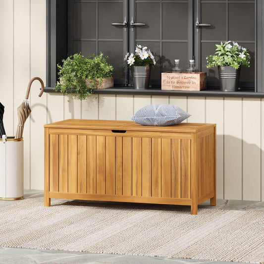 Merax Patio Acacia Wood 100 Gallon Large Outdoor Storage Box, Functionality Deck Box-Organization for Patio Furniture, Outdoor Cushions, Garden Tools and Pool Floats, Teak