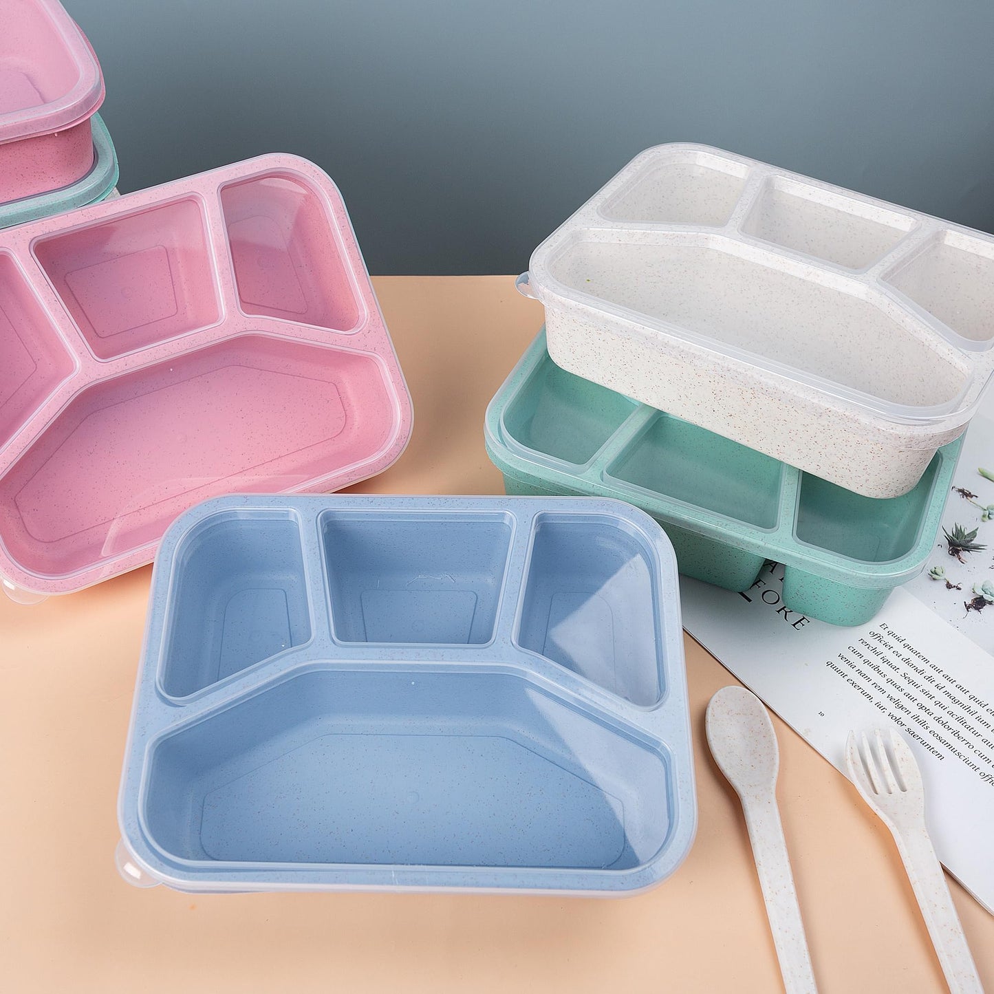 TOUWMX Lunchable Container - 4 Pack Bento Lunch Box, 4-Compartment Snackle Box Container for School Work Travel, Bento Box for Kids, Microwave Dishwasher Safe Bento Box Adult