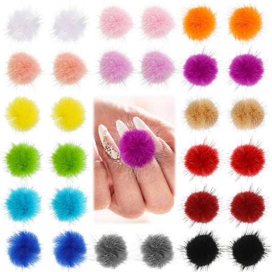 30 Pieces Nail Pom Balls Nail Art Fluffy Balls Detachable Nail Plush Ball 3D Soft Nail Art Ball Removable Manicure Pom Ball Nail Art Decoration for Women Manicure, 15 Colors