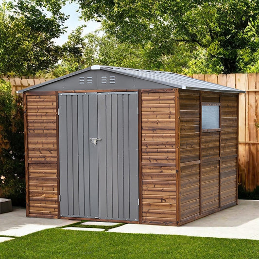 Jaxenor 8x8 FT Outdoor Wood Storage Shed, Garden Tool Shed with Windows, Outside Storage Shed Waterproof for Backyard, Garden, Patio, 4 Vents (Without Floor) Wood Color