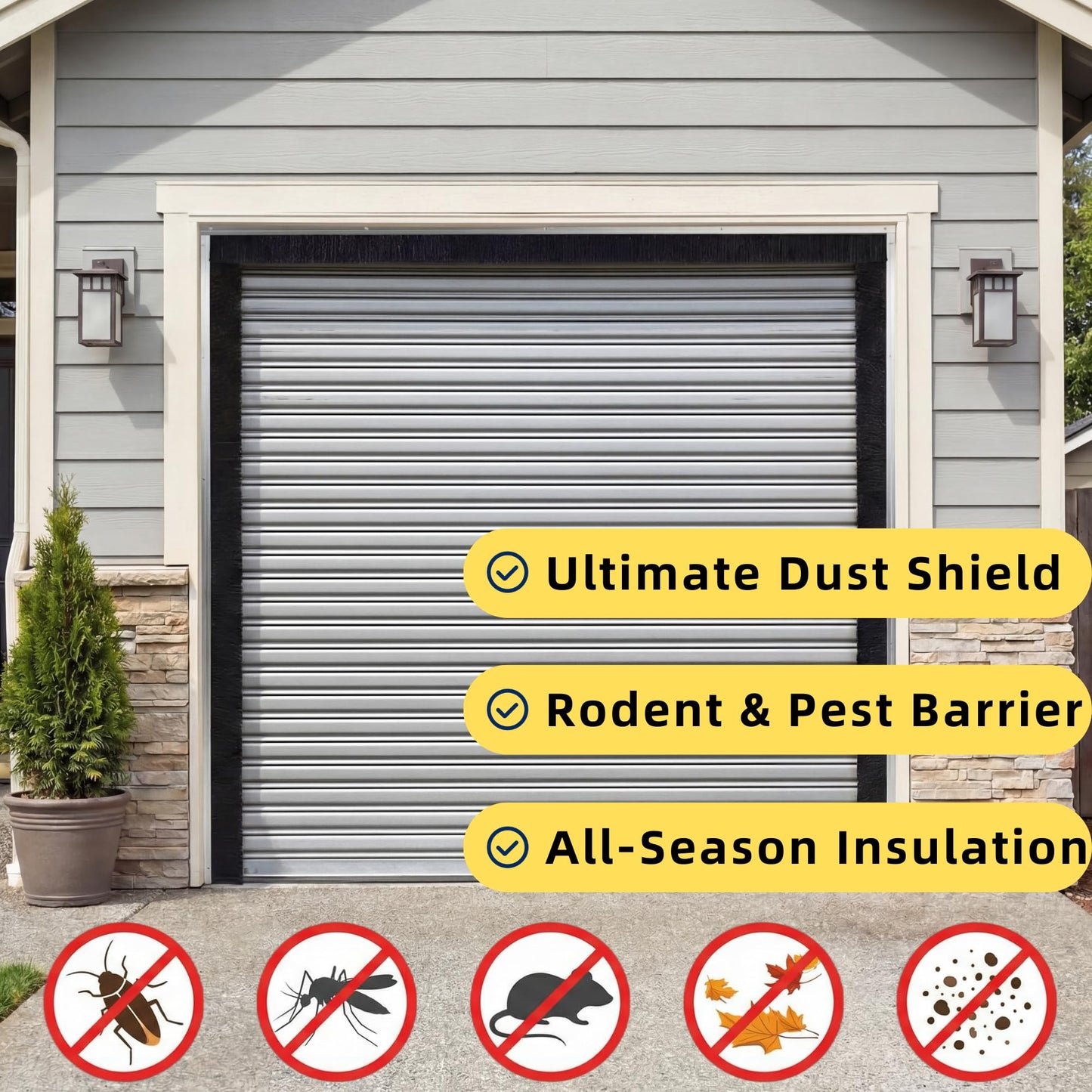 Mindoub 24 FT Garage Door Brush Seal Kit for 8'W X 8'H Doors, 2" High-Density Nylon Bristle with Pre-Drilled Aluminum Track, Complete Top and Side Weather Stripping for Roll Up Doors