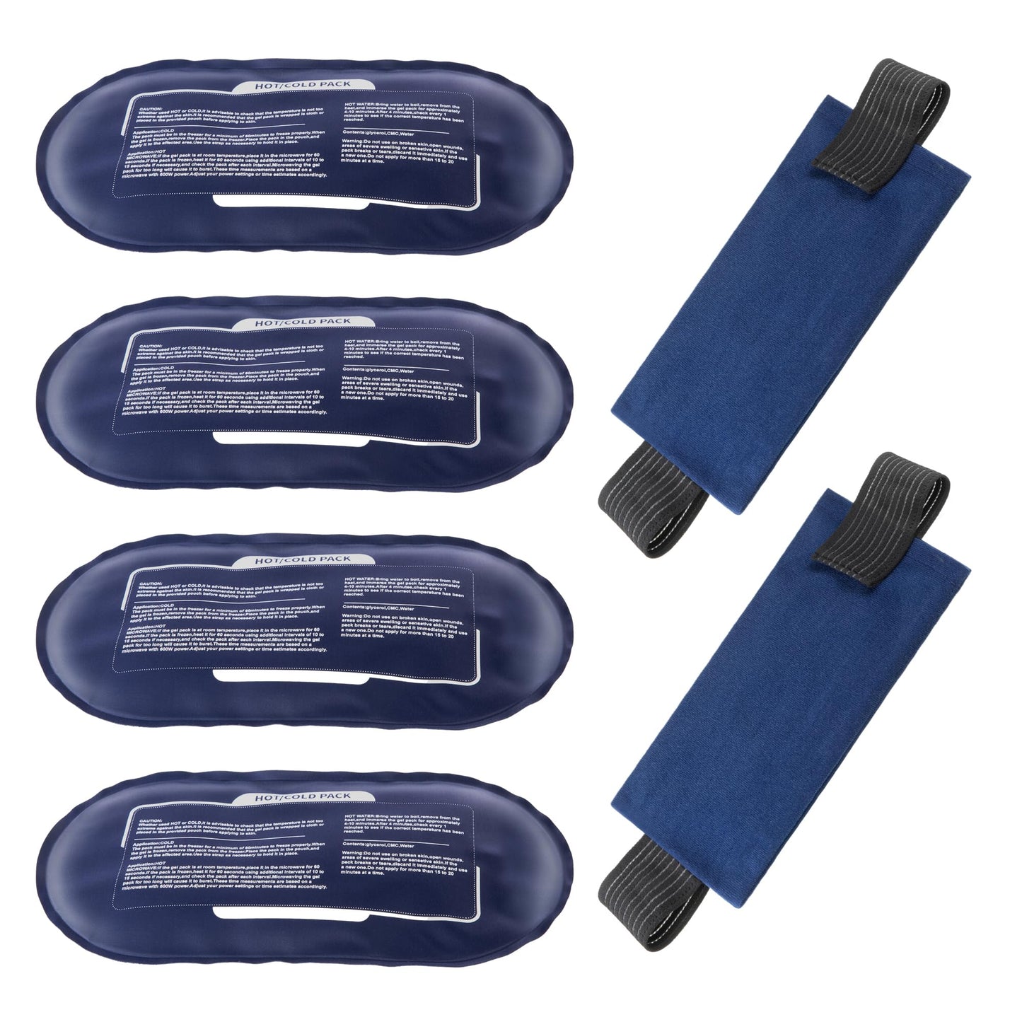 Ice Packs for Injuries Reusable, 4 Pack Hot and Cold Gel Packs and 2 Pack Adjustable Flexible Gel Wraps for Back Shoulders Arms Knees and Legs Injury Recovery, Alleviate Joint and Muscle Pain Relief