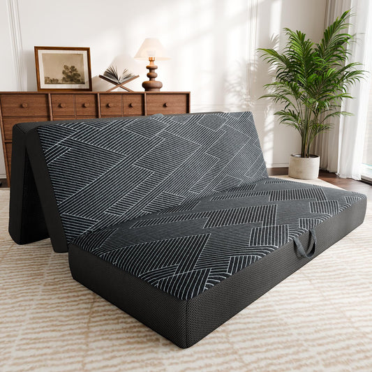 Tri Folding Mattress King Size - Foldable Mattress Trifold Memory Foam Mat with Washable Cover, Handle & Non-Slip Bottom Portable Foldable Floor Sofa Bed for Travel Camping Guest - 6 Inch, 80"x76"x6"
