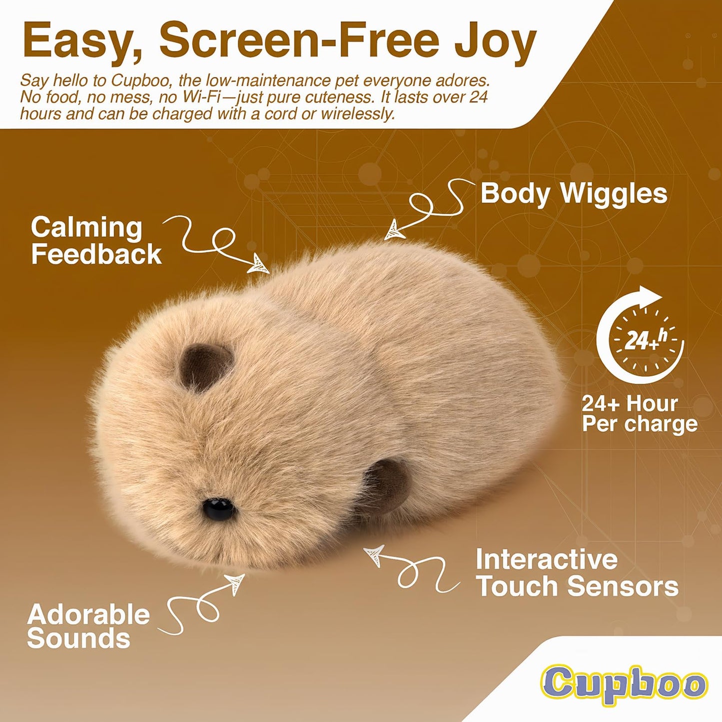cupboo Sleep Aid Interactive AI Plush Companion Pet-Privacy-Safe Smart Emotional Support Robot Pet, Anxiety Relief Comfort for Kids,Teens,Adults, Seniors| Ideal Gift-Khaki