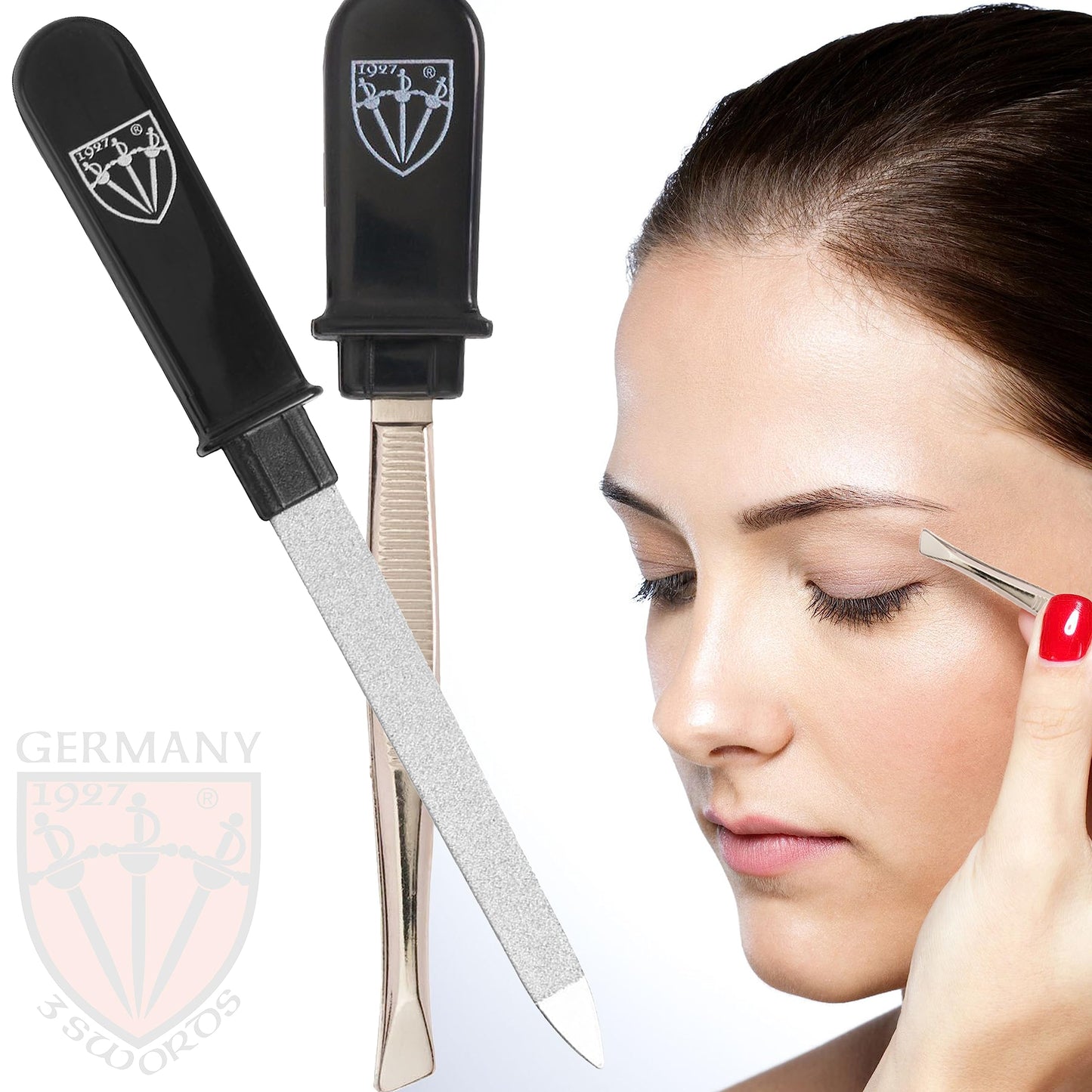 3 Swords Germany Brand Quality Double Sided Sapphire Pocket Nail File and Pocket Tweezers - Made in Germany