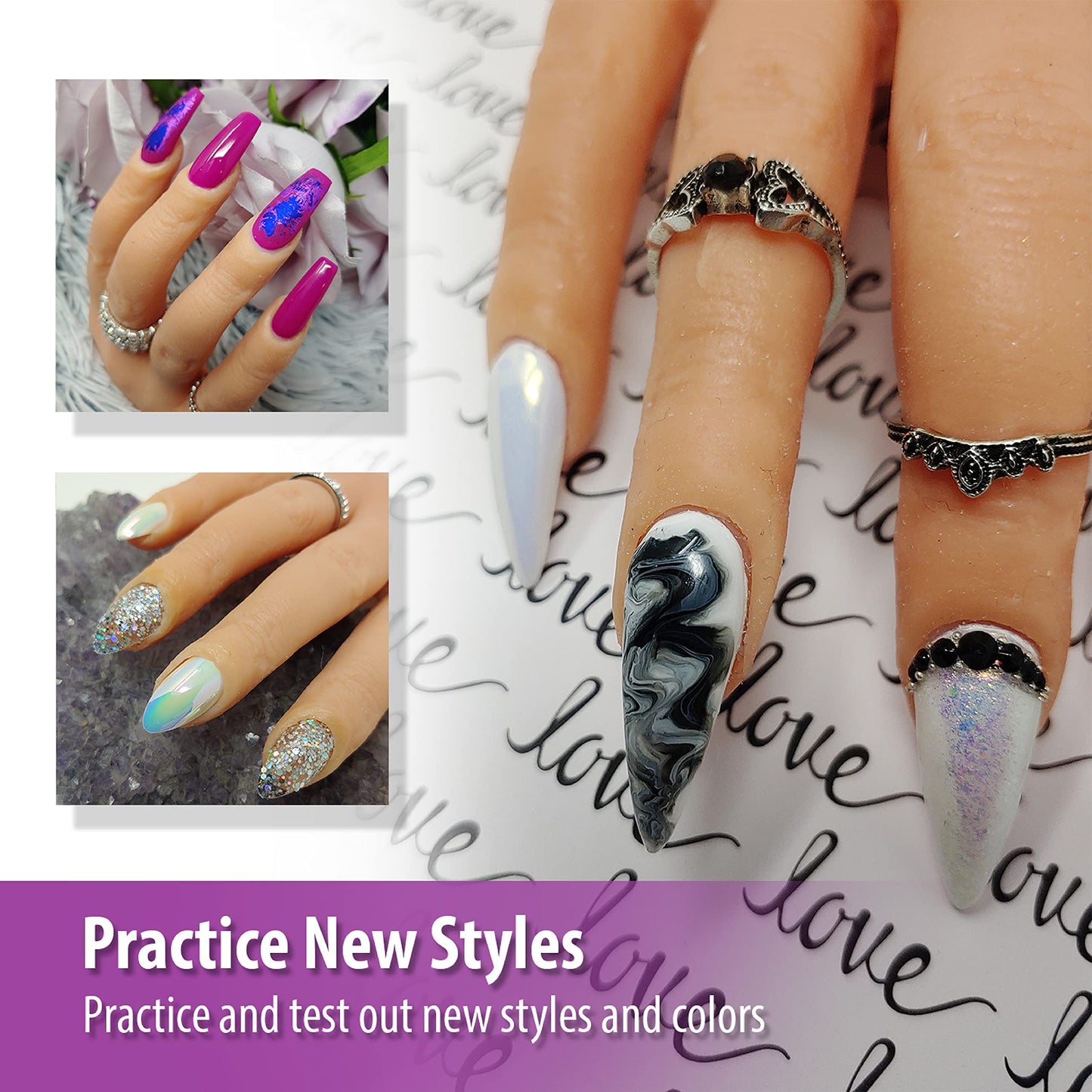 Professional Silicone Practice Hand for Acrylic Nails by Nail Nobility - Full Poseable Hand for Practicing Nail Art, Acrylic, Gel Techniques by Nail Techs Artists - Flexible, Reusable, Realistic
