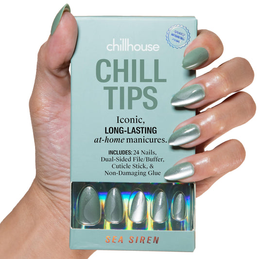 Chillhouse - Chill Tips, Press on Nails Kit - Sea Siren (Almond) - 30 Nail Shapes & Sizes - Up to 2 Weeks of Wear - Customizable Fit - Reusable - Latina Founded & Women Owned - Beauty & Self Care
