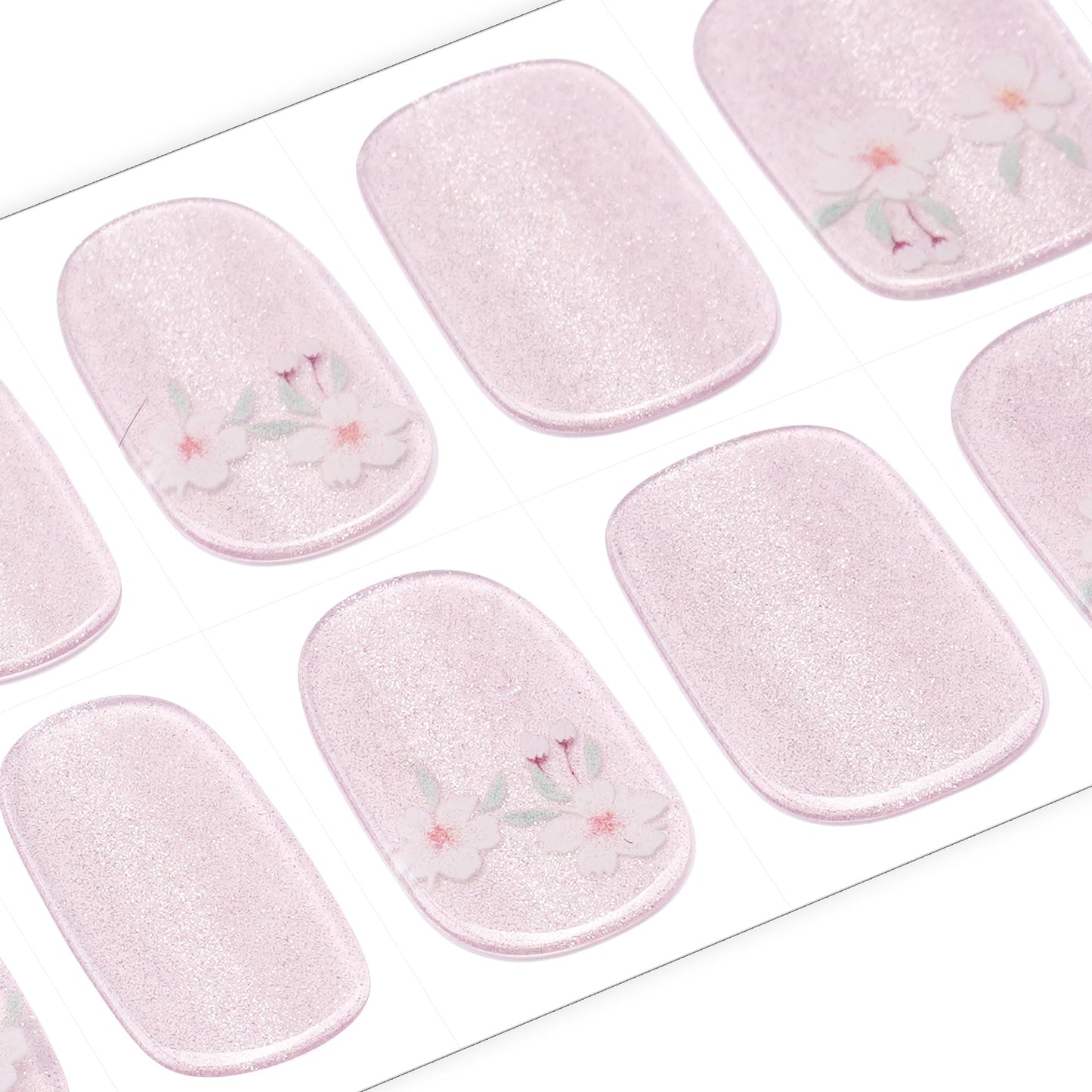 DANNI & TONI Semi Cured Gel Nail Strips Flowers (Petals of Glass) Pink Cat Eye Gel Nail Stickers 28 Stickers Gift for Woman Girls
