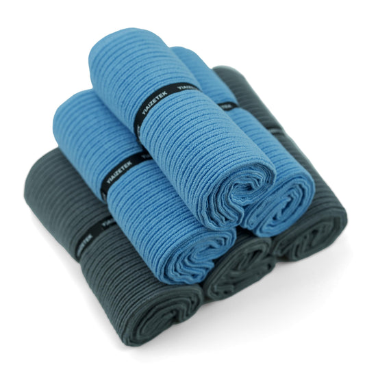 Microfiber Gym Towels with Snap Straps, Yoga Towel for Home and Gym, 16 Inch x 28 Inch, 6 Pack (Grey/Blue, 16" x 28")