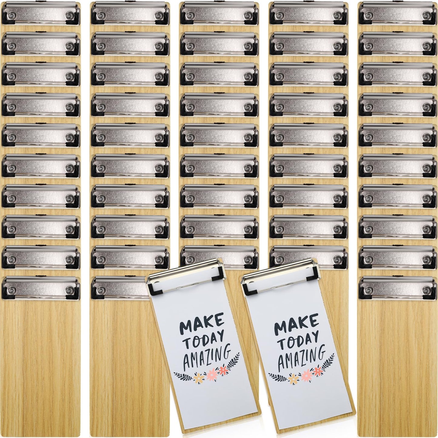 Harloon 50 Pcs Mini Wood Clipboard Check Presenters Bulk Small Wooden Clip Half Page Clipboard Check Presenter for Restaurants Waitress Guest Receipt Menu Holder, 8 x 4'' (Light Brown)