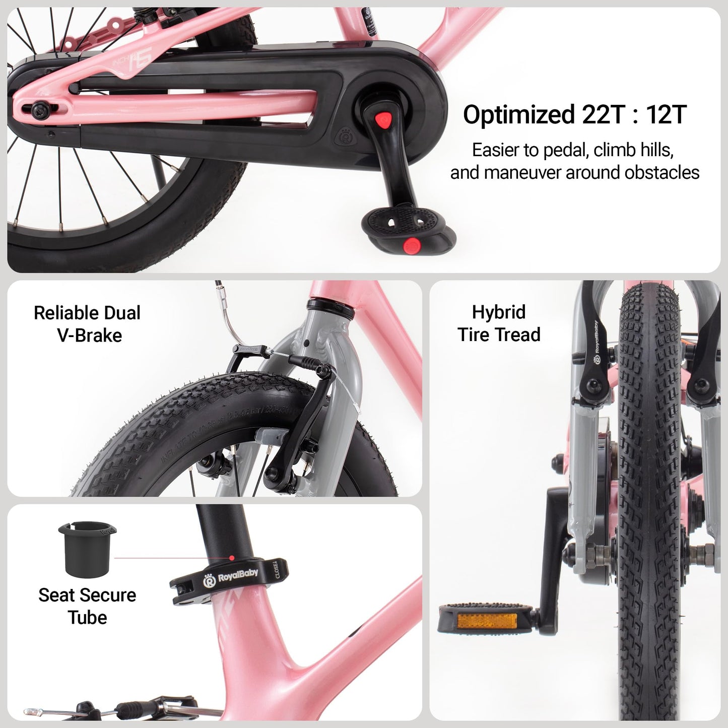 RoyalBaby EZ-Shark Ultra-Light 16 Inch Kids Bike Beginners Learning Bicycle Lightweight Alloy Boys Girls Ages 4+ Years, Pink