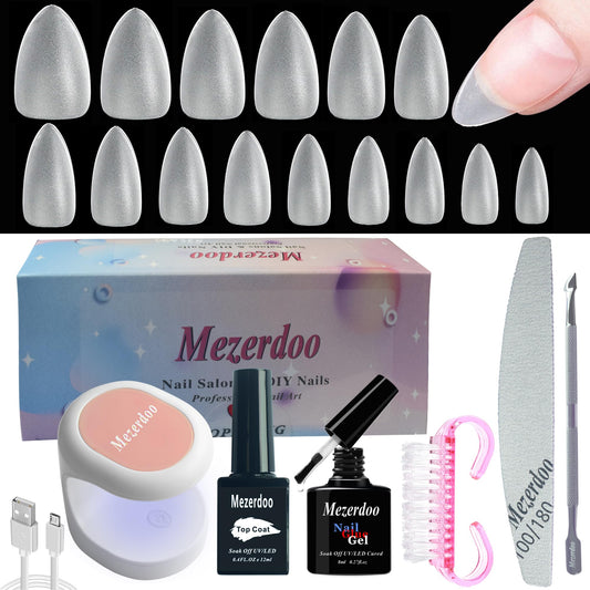 Almond Clear Gel X Nail Tips Kit, 510pcs Short Almond Gels x Tips Easy Extension Set 9 In 1 Nail Glue Mini UV Lamp Gel x Nail Kit Etch-X Nails Tip Full Cover Matte Tip, Gift For Women & Girls,15 Sizes