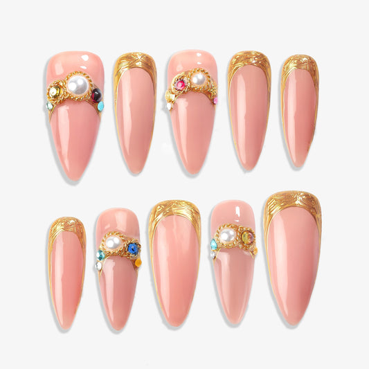 Sun&Beam Nails Handmade Press-on Long Stiletto Amlond White Silver Butterfly Rhinestone Glitter Design Fashion False Nail Tips 10 Pcs Set (XS, #103)