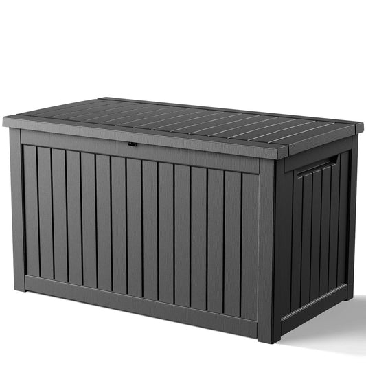 KFY 280 Gallon Large Outdoor Storage Box Waterproof, UV Resistant Resin Deck Box with Hydraulic Rod & Lockable Latch for Patio Furniture, Outside Storage Box for Garden Tools, Patio Cushions, Black
