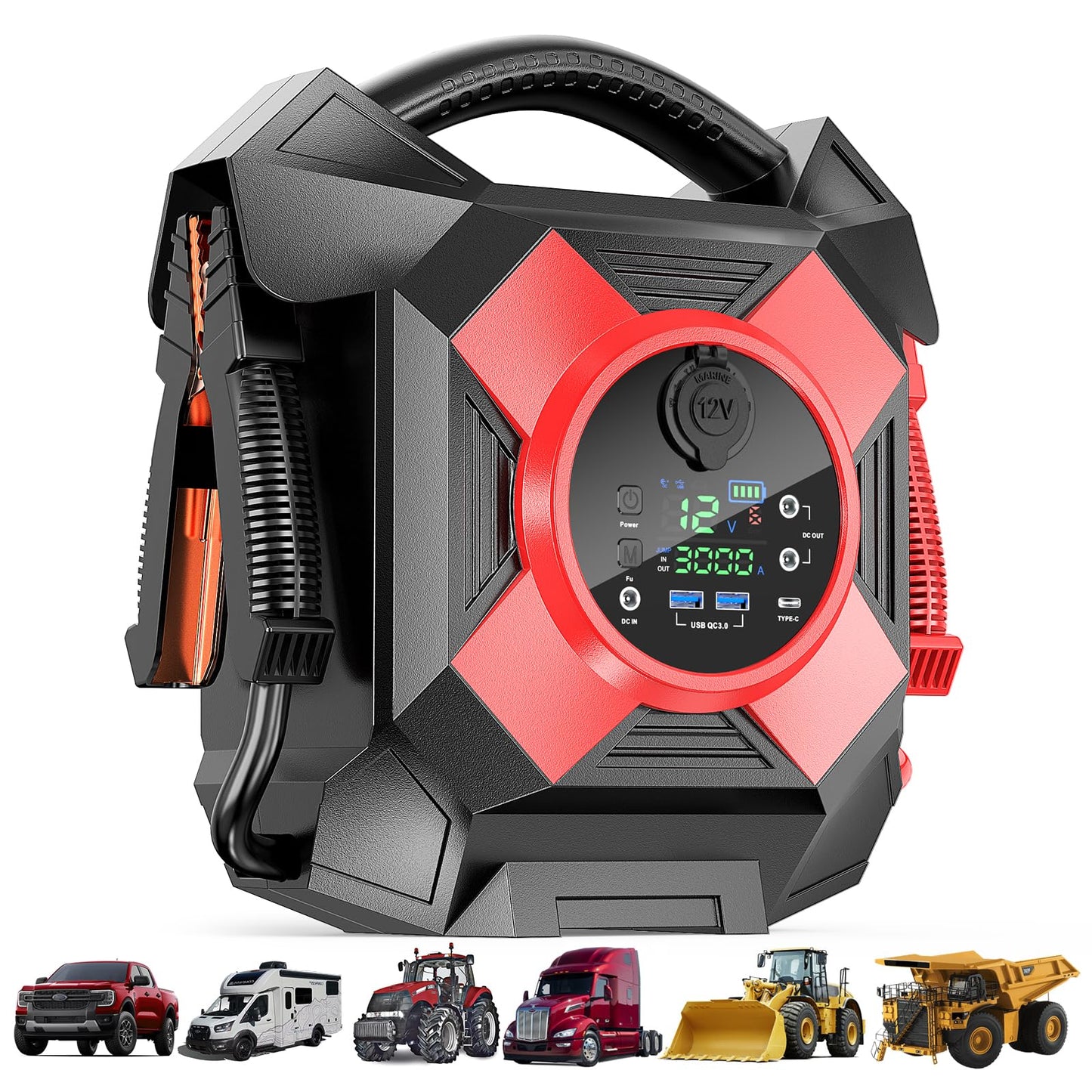 ODUKAKO Heavy Duty Jump Starter,DM1264 30000A 12V Battery Jumper Starter Portable,-40F° Start Battery Booster Pack for Semi Truck Gasoline and Diesel Engines Up to 99L,Class8
