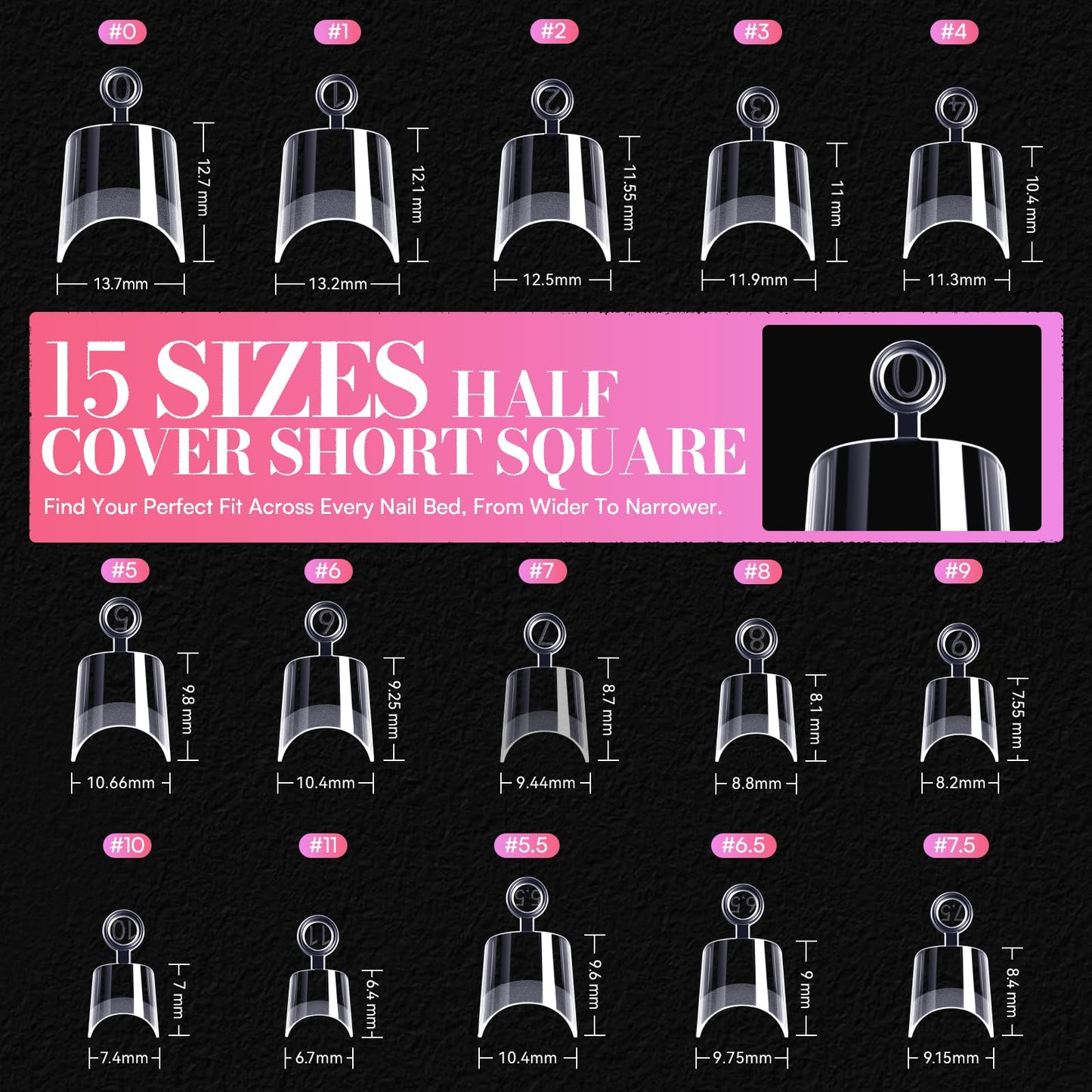 Makartt Short Square Nail Tips: 504 PCS Half Cover Pre-shaped Acrylic Nail Tips, Half Matte, 15 Sizes, False Nails - Easy-to-go Nail Extensions Manicure Supplies Salon DIY at Home