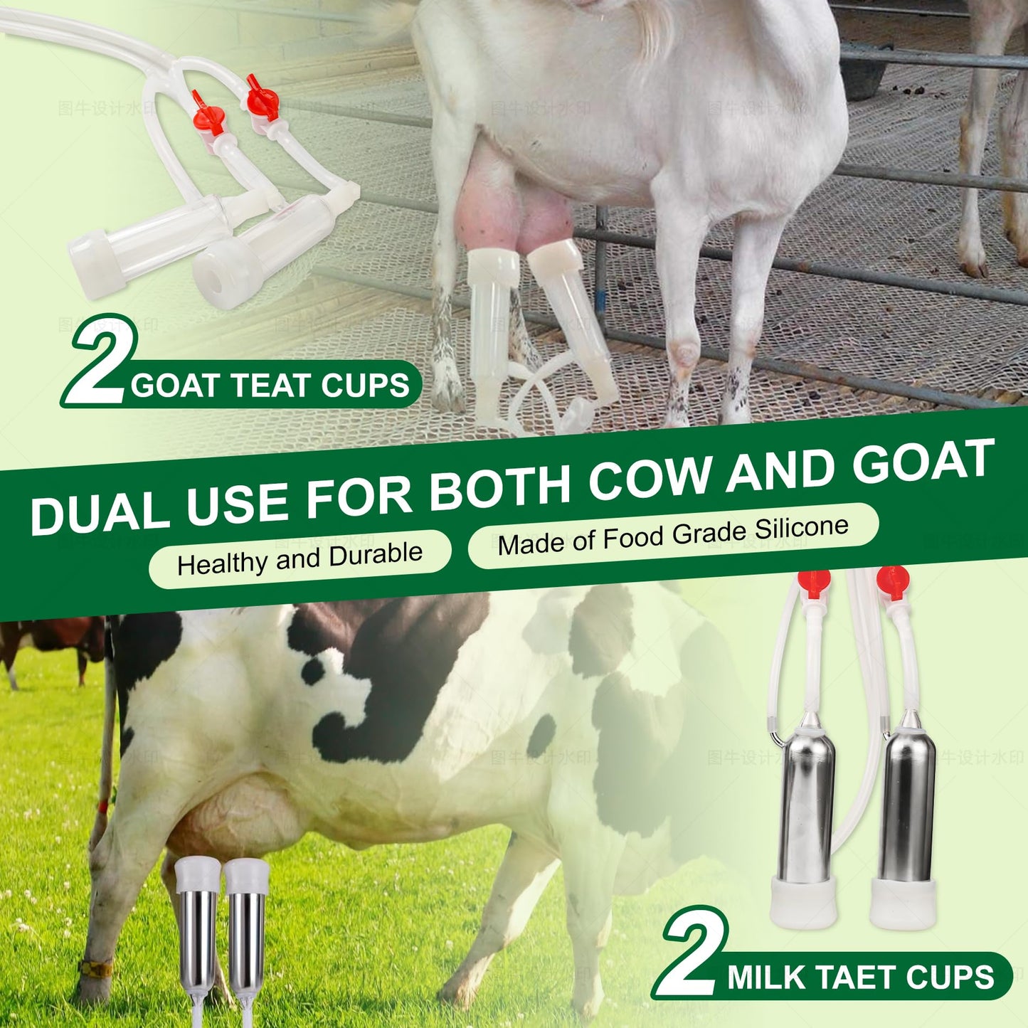 2026 Upgrade Zlshmoee 7L 2-in-1 Electric Milking Machine for Goats and Cows, Portable Milker with Built-in Rechargeable Battery, Pulsation Vacuum Pump, 4 Teat Cups, Stainless Steel Bucket