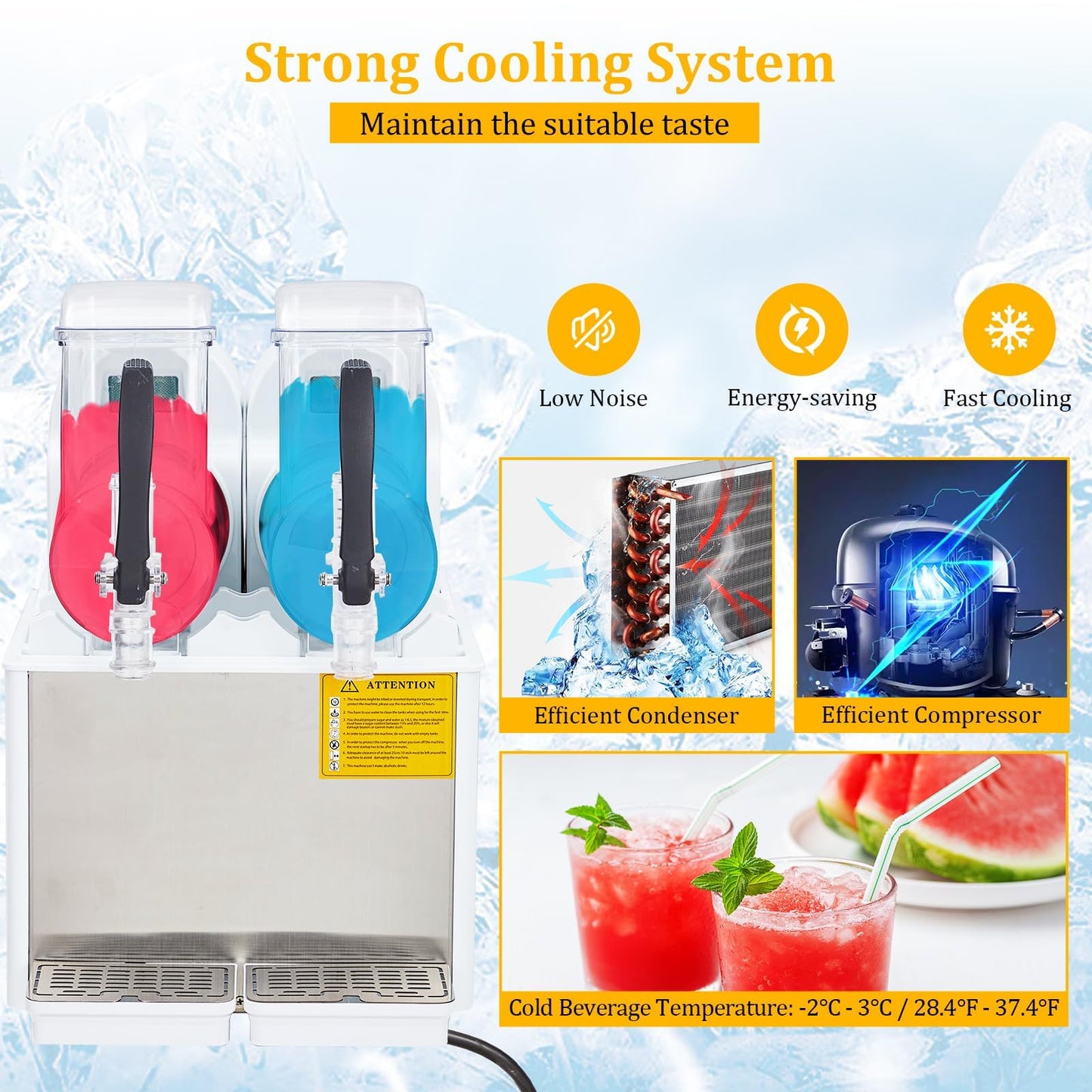 GarveeTech Commercial Slushie Machine - 4Lx2 Dual Tanks, 370W Stainless Steel, Self-Cleaning, Perfect for Frozen Drinks & Snow Melting, Ideal for Home, Coffee Shops & Restaurants White
