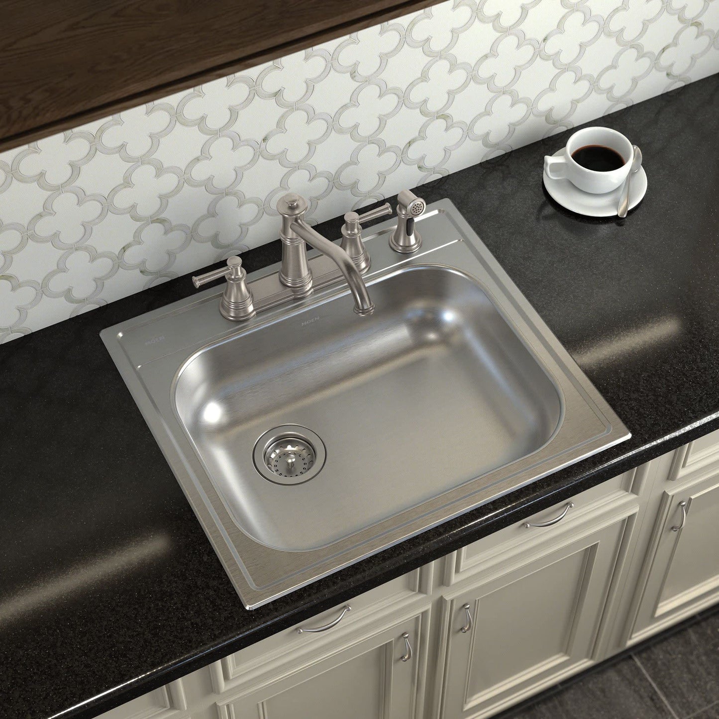 Moen 7255SRS Belfield Traditional Two Handle High Arc Kitchen Faucet with Side Spray, Spot Resist Stainless