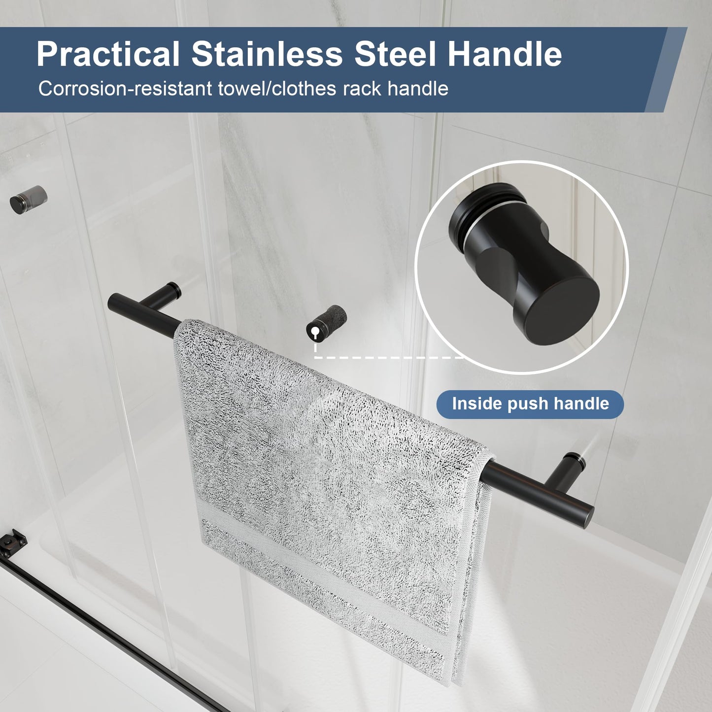 EASYWORC Frameless Double Sliding Shower Doors, 49-54" W x 76" H Shower Glass Door, 1/4" (6mm) Thick ANSI Certified Tempered Glass with Explosion-Proof Film and Nano Coating, Matte Black