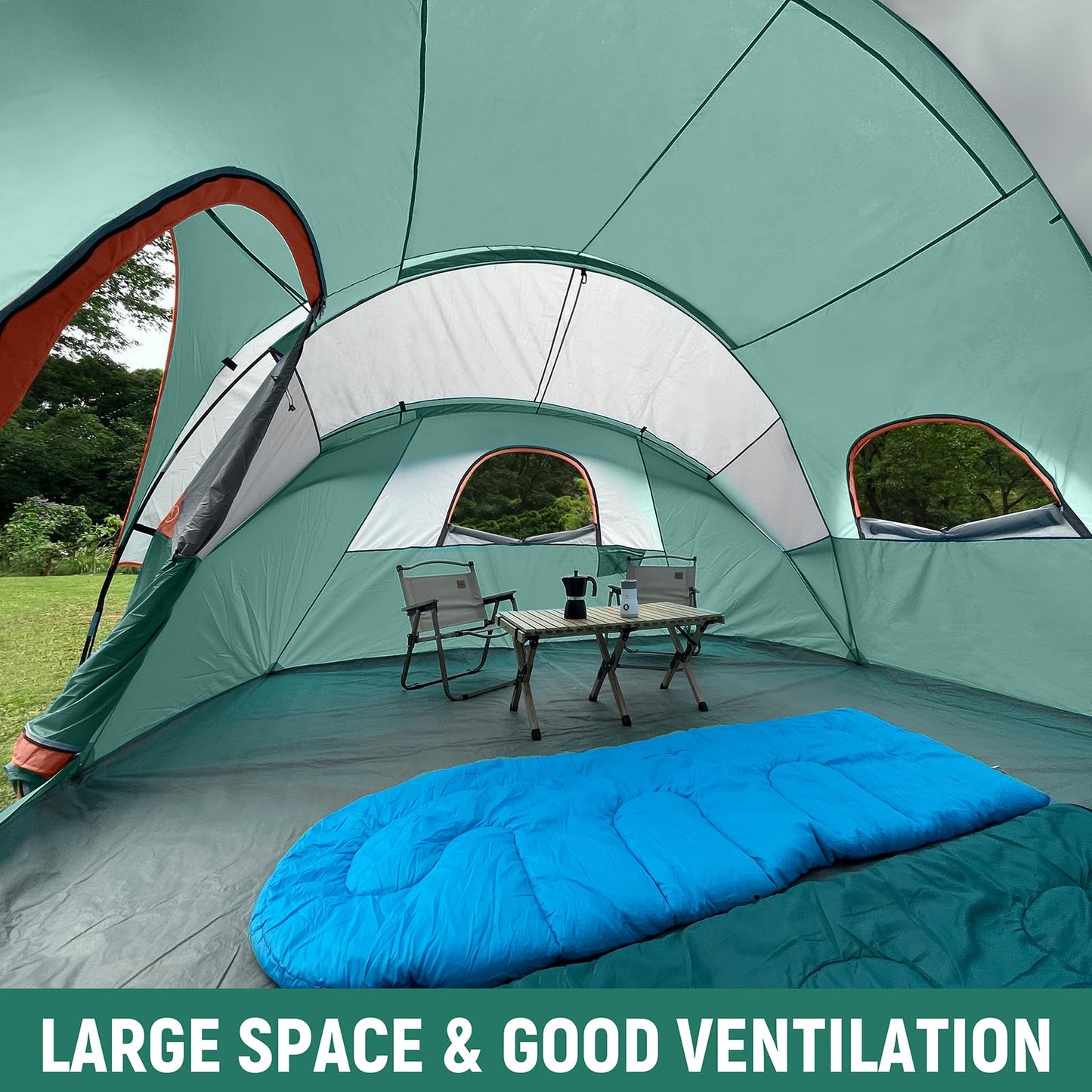 HIKERGARDEN 10 Person Camping Tent - Portable Large Family Tent for Camp, Windproof Fabric Dome Tent Outdoor for Hiking, Backpacking, Traveling - 14'x11'x74in(H)
