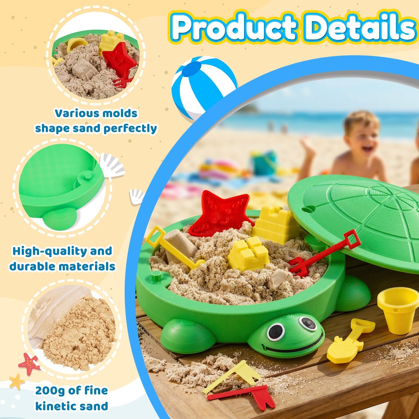 Aodomis 7.1 in Desktop Turtle Sandbox with Lid -17Pcs MINI Desk Zen Garden Kit with Varied Molds, Tools & Sand, Mini Zen Garden for Desk, Stress Relief Desk Toys Gifts for Office for Adults (Turtle)