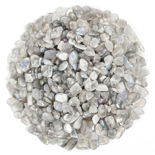 1.1lb Natural Crushed Grey Moonstone Labradorite Crystal Tumbled Chips - Grey Labradorite Healing Crystals Chips Bulk