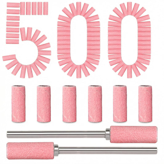 BLESWIN 500pcs Small Sanding Bands with Upgraded 3mm Mandrel Bit, 240 Grit for Acrylic Nail, Gel Nail Removing, Professional Nail Sanding Belt for Manicure and Pedicure, Pink