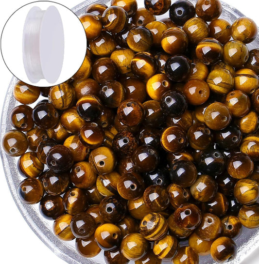 QINJIEJIE 100PCS Yellow Tigers Eye Beads 8mm Natural Stone Beads Round Loose Gemstone Bead for Bracelet Beading Crystal Jewelry Making DIY Necklace Earrings 0.32"