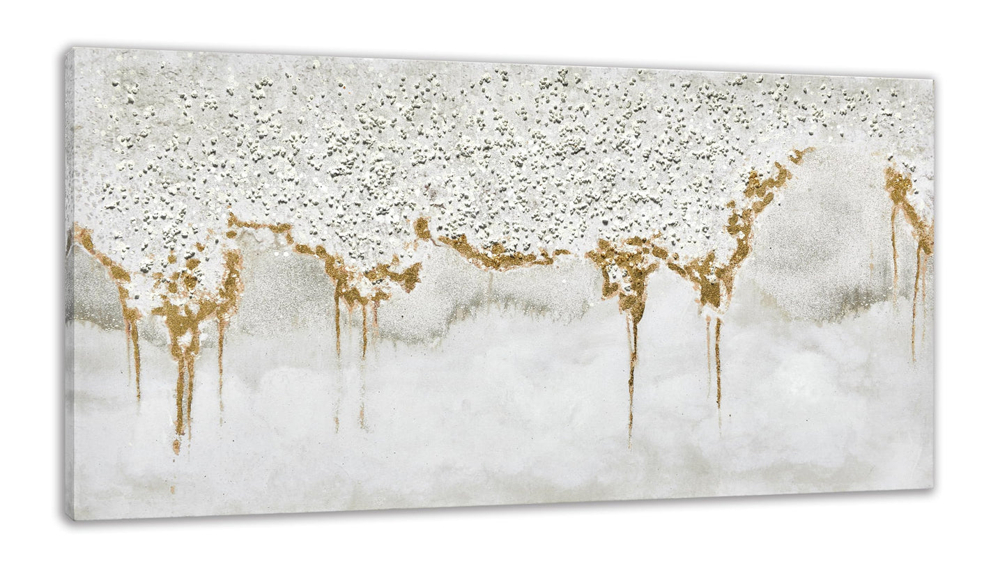TRAIN2 ART Textured Abstract Glitter Artwork Canvas Wall Art, White Acrylic Painting and Gold Foil Oil Painting Wall Art on Canvas for Living Room Decor Gold and Gray (Gold, 24X48inch)