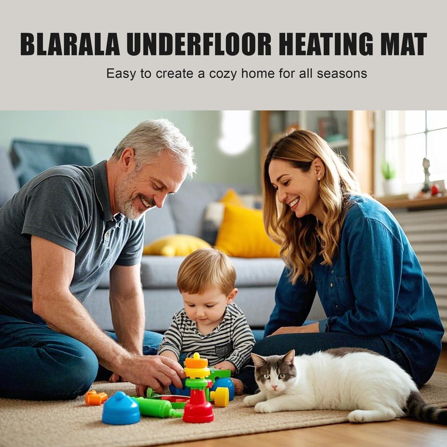 BLARALA Electric Radiant Floor Heating System, 30 Sq.ft Electric Heated Floor Mats for Bathroom, Includes Programmable Thermostat, Heat Mat, Installation Monitor, and Temperature Sensors