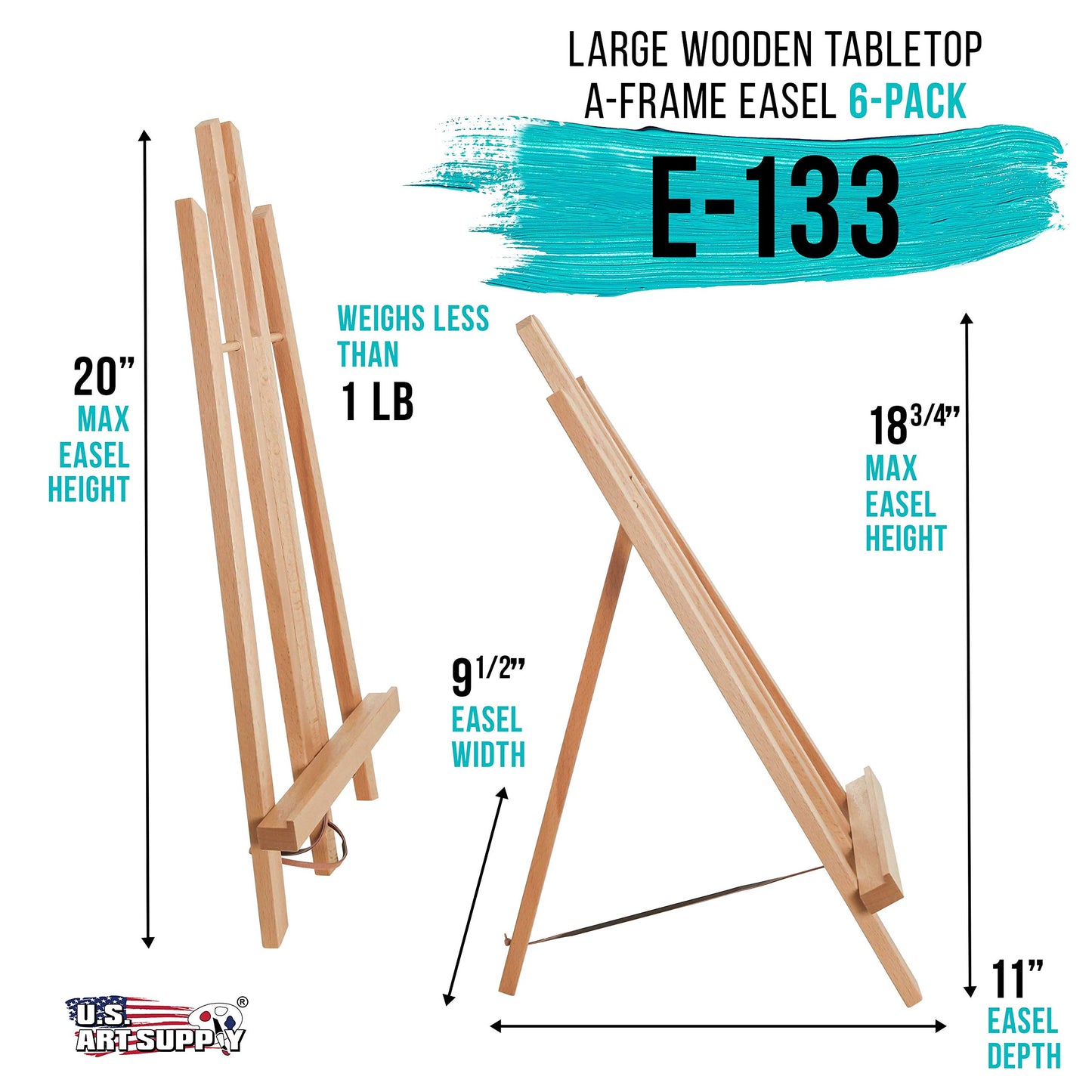 U.S. Art Supply 18" Large Tabletop Display Easel - Beechwood Artist A-Frame Display Stand, Wooden Easel for Painting, Canvas Stand, (Pack of 6) Classrooms Events Photo Picture Sign Holder