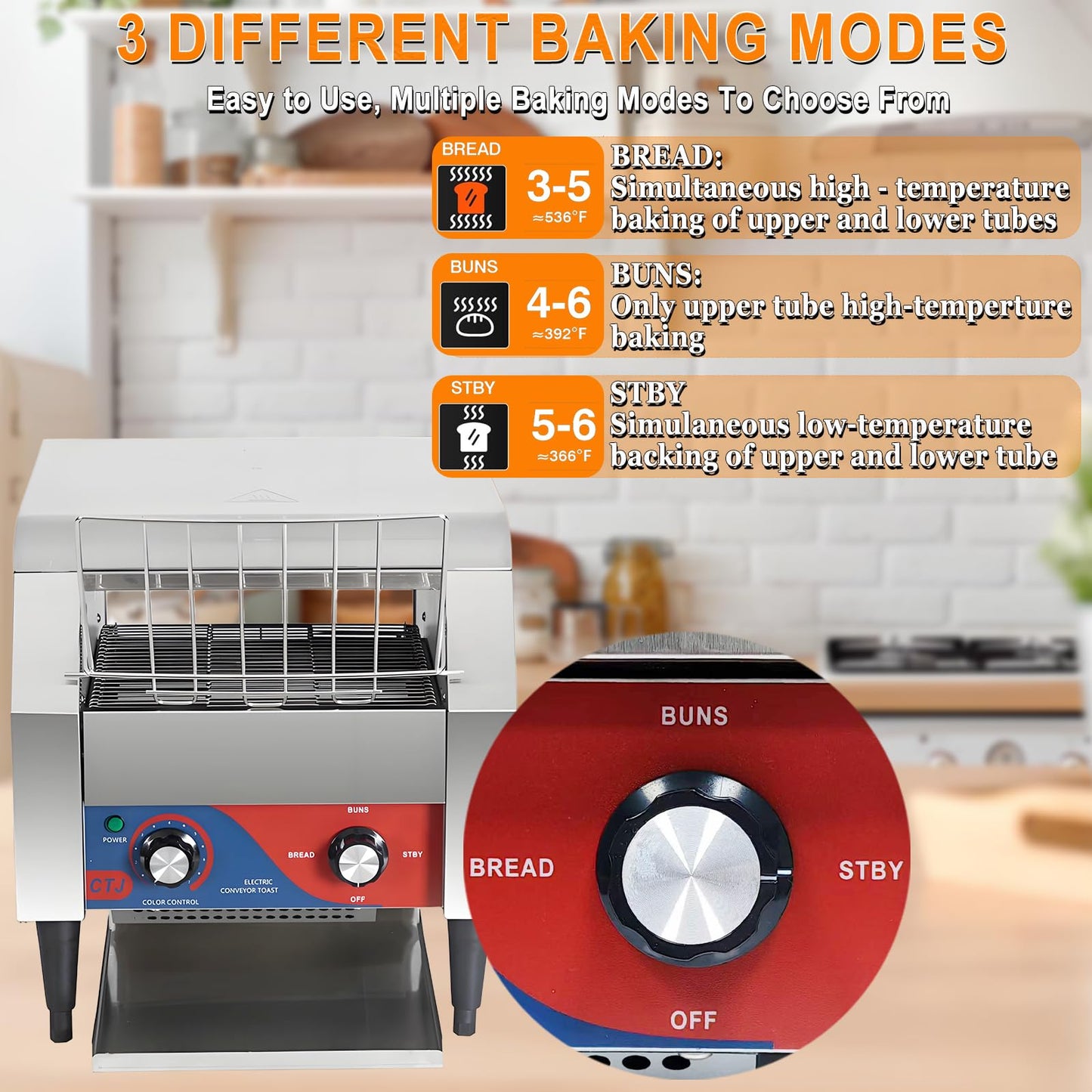 CTJ Commercial Toaster 300 Slices/Hour Electric Conveyor Belt Toaster Heavy Duty Stainless Steel Rotating Toasters Machince for Croissants Bun, Bagel, Bread