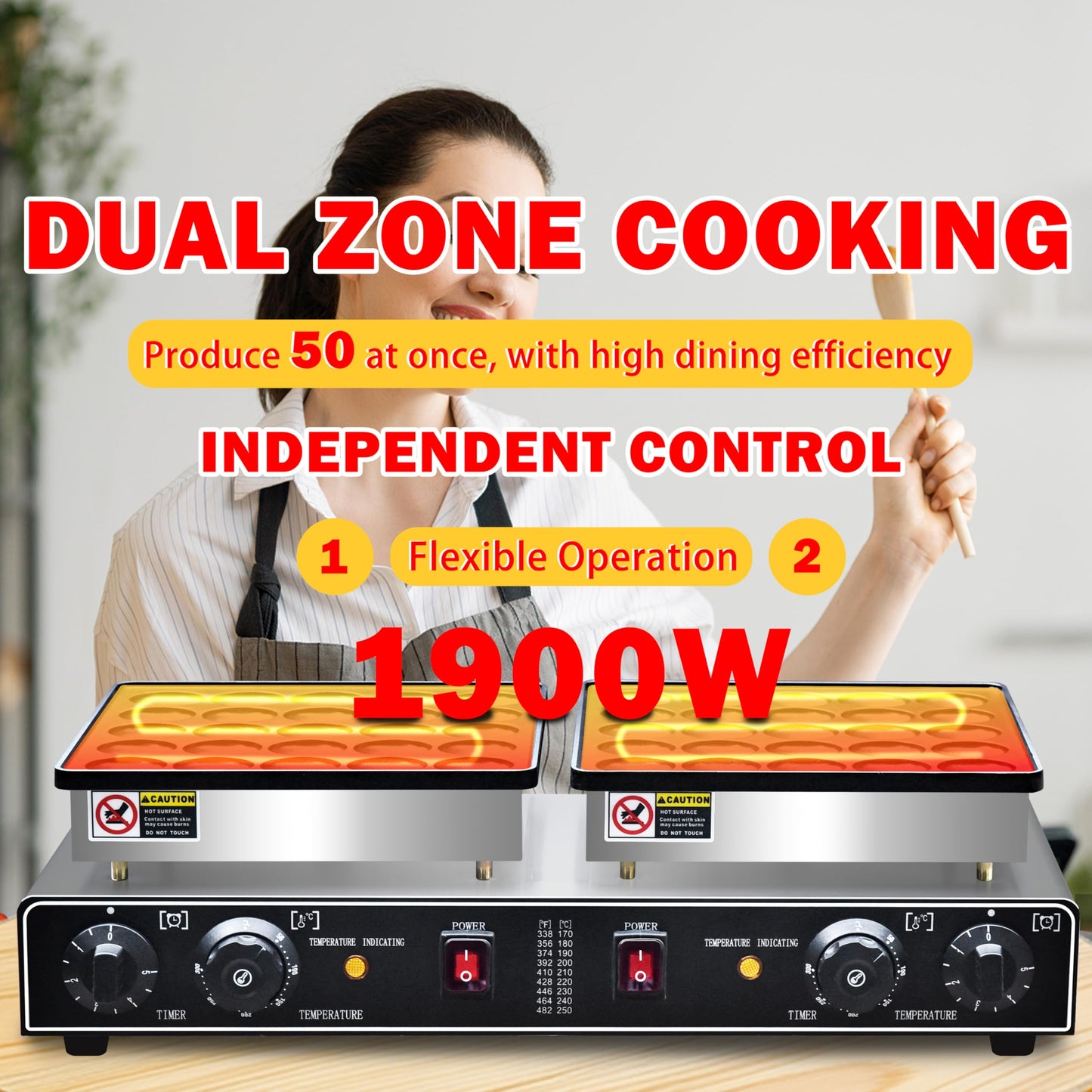 1900W Electric Mini Pancake Maker, 50PCS Commercial Mini Dutch Pancake Maker,1.8 Inches Dutch Poffertjes Grill,Non stick,Non stick,For Home Kitchen Restaurant Snack Dessert.