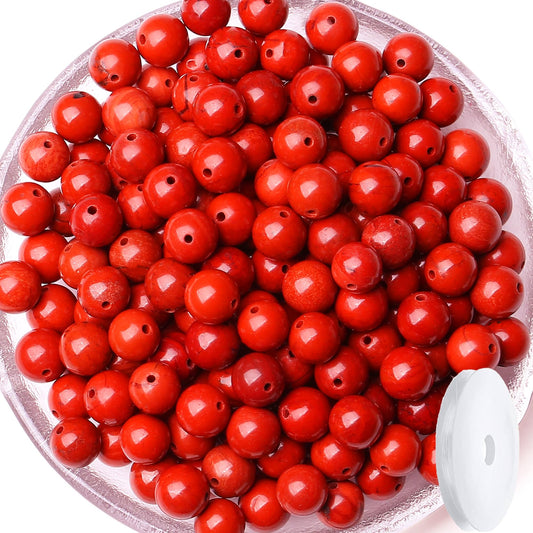QINJIEJIE 100PCS Red Jasper Beads 8mm Natural Stone Beads Round Loose Gemstone Bead for Bracelet Beading Crystal Jewelry Making DIY Necklace Earrings 0.32"