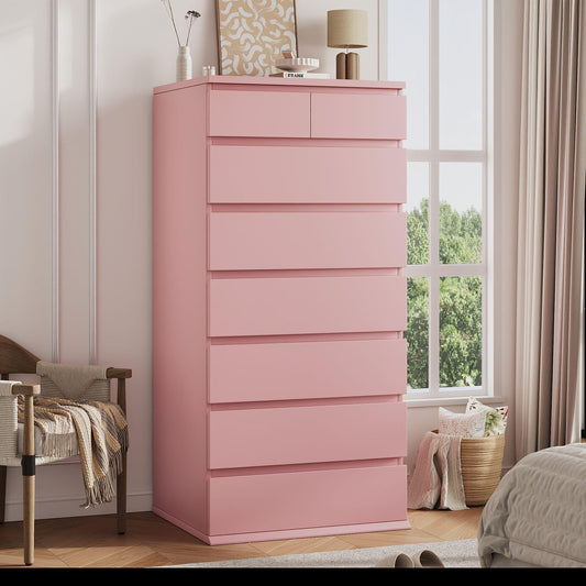 Jocoevol Pink Tall 8 Drawer Dresser for Bedroom,Dressers & Chests of Drawers with Jewelry Storage,Wood Storage Dresser with Deep Drawers for Living Room Hallway Entryway(55.3" L*23.6" W*15.7")