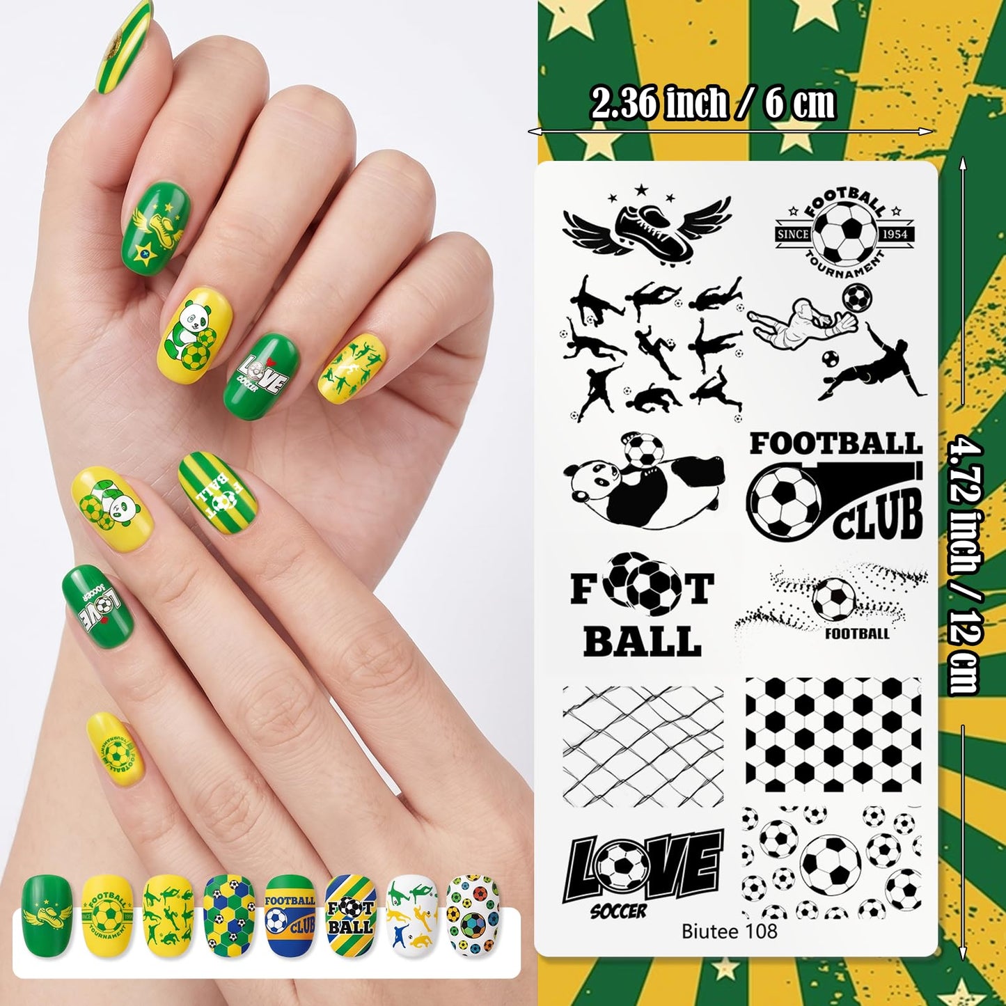 Biutee Nail Stamping Kit with 4 Soccer Nail Stamping Plates, Football Nail Stamp Set with Clear Nail Stamper & Scraper, Nail Art Stamping Plates for DIY Nail Art, Soccer Manicure & Salon Home Design