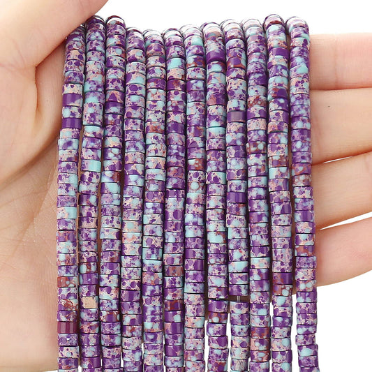 BONNY BOXX 150PCs Natural Purple Imperial Jasper Spacer Beads, Loose Semi Precious Flat Round Gemstone Heishi Disc Stone Beads for Beading Jewelry Making 4mm*2mm