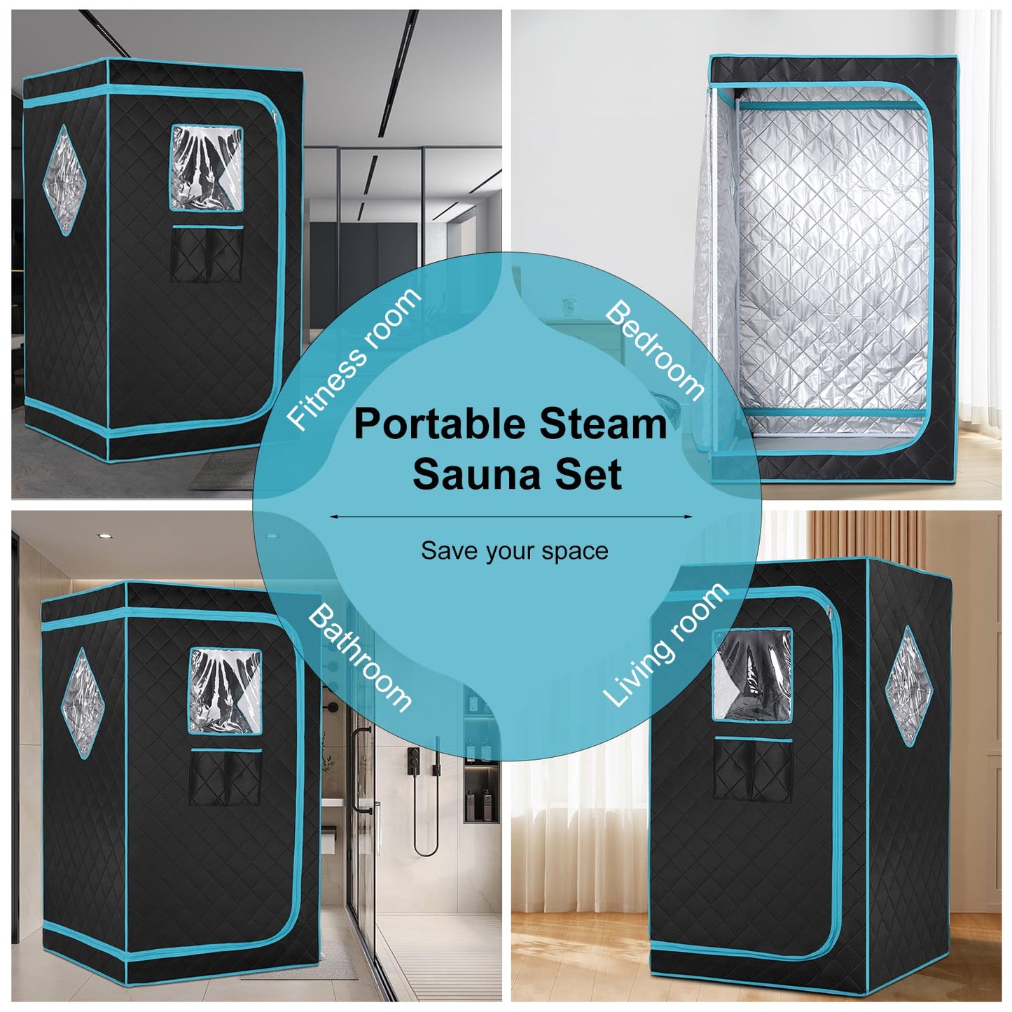 iDOTODO Full Size Portable Steam Saunas for Home Spa, Full Body Sauna Tent for Relaxation, 1500W & 4L Sauna Steamer Machine, Remote Control, Foldable Chair (Black)