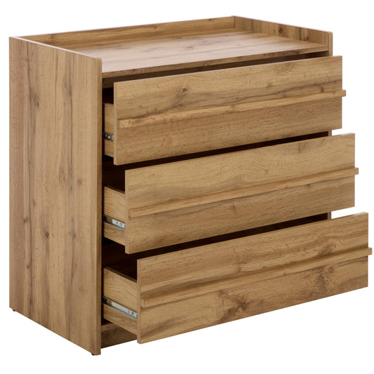 SAFAVIEH Furniture - Mishi 3-Drawer Chest - Oak Wood-Look Dresser with Storage, Modern Bedroom & Guest Room Storage Cabinet, 32" W x 18.3" D x 31.5" H (CHS3101A)