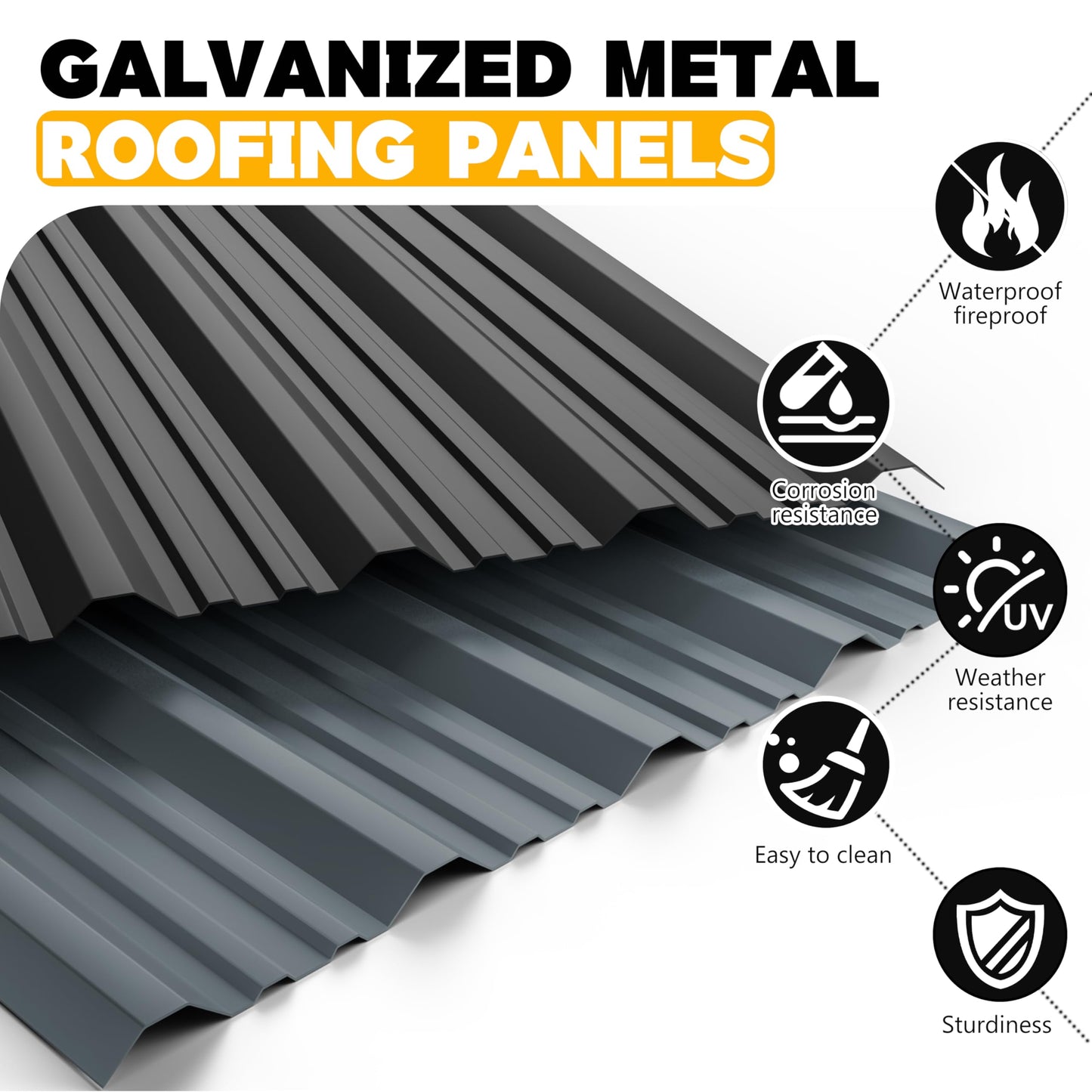 BOBIBAN 20 pcs Metal Roofing Panels - Corrugated Galvanized Roof Panels L41.34x W17.72 Inch, Waterproof Tin Roof Sheets for Garages,Sheds, Stables and Mobile Homes, Includes Screws(Grey,L41.34''-20)