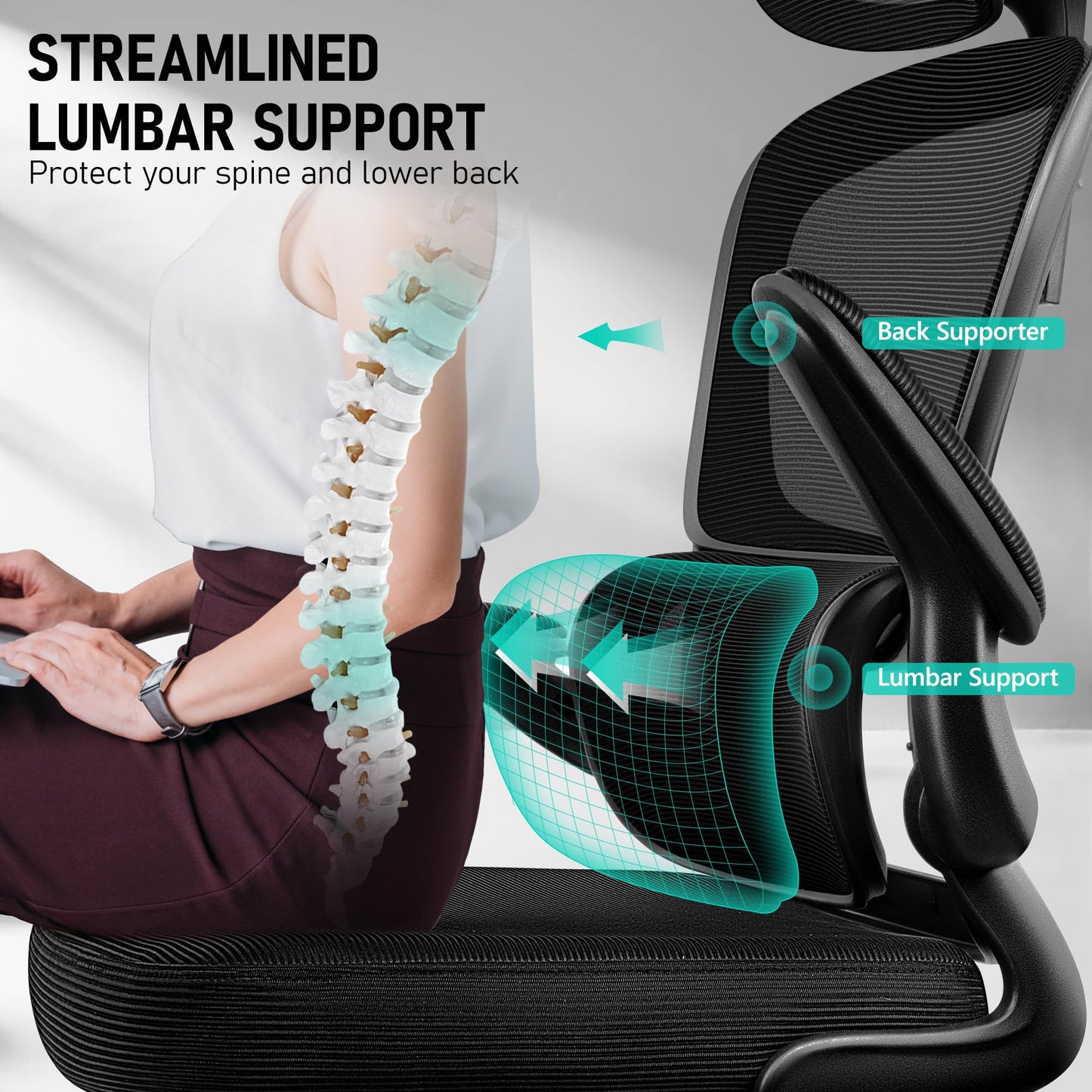 BESTFAIR High Back Ergonomic Office Chair, Breathable Mesh Desk Chair with Lumbar Support, Adjustable Headrest, Flip-up Armrests, Computer Gaming Chair, (Black, 1Pack)